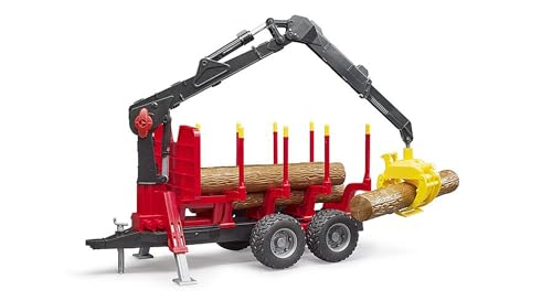 bruder 02252 - Rückeanhänger mit Ladekran, 4 Baumstämmen & Holzgreifer - 1:16 Fahrzeuge, Anhänger, Forstwirtschaft, Waldarbeit, Bäume, Holzwagen, Kran, Lader, Förster von bruder