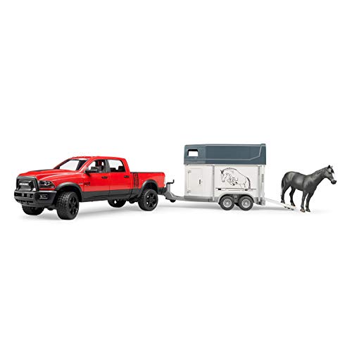 bruder 02501 - RAM 2500 Power Wagon mit Pferdeanhänger & Pferd - 1:16 Pick-up Geländewagen Pritschenwagen Auto Jeep Fahrzeug Tiertransporter Hengst Pony Spielzeug von bruder