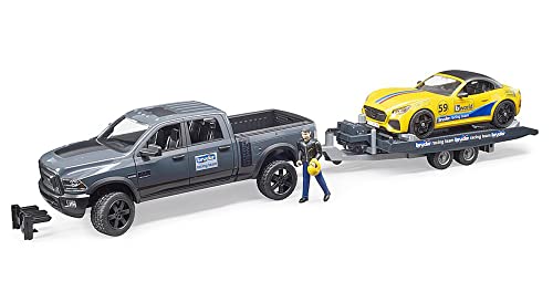 bruder 02504 - RAM 2500 Power Wagon & Roadster Racing Team - 1:16 Pick-up Geländewagen Pritschenwagen Anhänger Jeep Caprio Rennwagen Sportwagen Fahrzeug von bruder