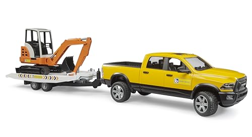 bruder 02546 - RAM Rental Service mit Minibagger - 1:16 Fahrzeuge, Pick-up, Geländewagen, Jeep, Baustelle, Baufahrzeug, Spielzeug ab 4 Jahre von bruder