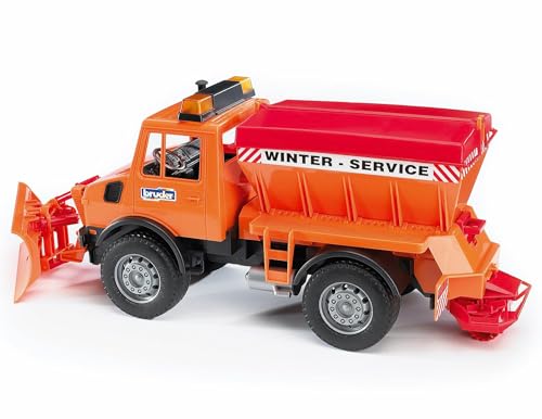 bruder 02572 - MB-Unimog Winterdienst mit Räumschild - 1:16 Schneepflug Schneeräumer Streuwagen Fahrzeug von bruder