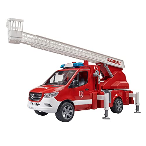 bruder 02673 - Mercedes-Benz Sprinter Feuerwehr mit Drehleiter Pumpe und Light & Sound Modul bworld Einsatzfahrzeug Einsatz-Wagen Feuerwehrauto Löschfahrzeug Feuerwehrmann 1:16 von bruder