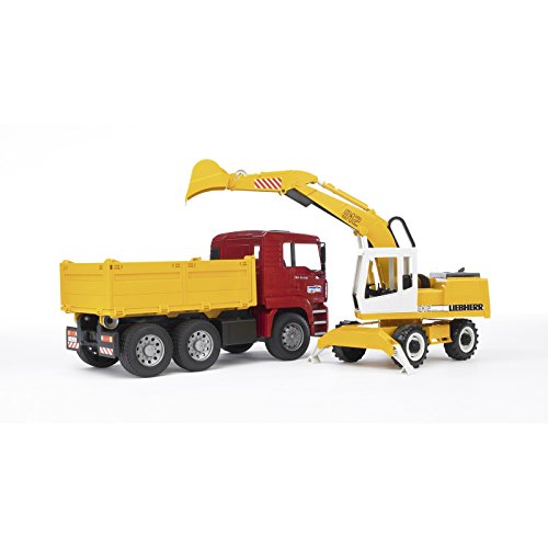 bruder 02751 - Man TGA Kipplastwagen mit Liebherr Schaufelbagger - 1:16 Baufahrzeug, Baustelle, Löffelbagger, Arbeiter, bworld, Baumaschine, LKW, Transporter von bruder