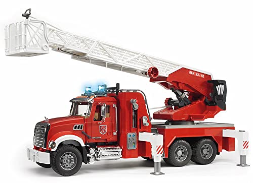 bruder 02821 - Mack Granite Feuerwehrleiterwagen mit Pumpe - 1:16 Einsatzfahrzeug Feuerwehrauto Notruf Löschfahrzeug Spielzeug von bruder