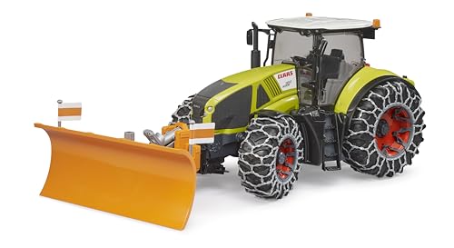 bruder 03018 - Claas Axion 950 mit Schneeketten und Räumschild - 1:16 Traktor, Bauernhof, Winterdienst, Schneepflug, Schneeräumer, Spielzeug ab 4 Jahre von bruder