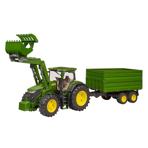 bruder 03155 - John Deere 7R 350 mit Frontlader & Tandemachstransportanhänger - 1:16 Traktor Bulldog Schlepper Trecker Landwirtschaft Bauernhof Anhänger Kipper bworld Spielzeug von bruder