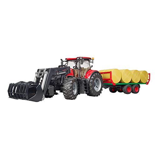 bruder 03198 - Case IH Optum 300CVX mit Frontlader & Ballentransportanhänger - 1:16 Traktor Trecker Ballenanhänger Bauernhof von bruder