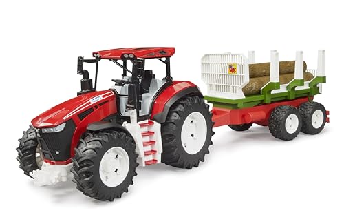 bruder 03453 - Roadmax Traktor mit Rückeanhänger und 3 Baumstämmen - Fahrzeuge, Forstwirtschaft, Bauernhof, Holztransporter, Spielzeug ab 2 Jahre von bruder