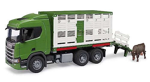 bruder 03548 - Scania Super 560R Tiertransporter LKW mit 1 Rind - 1:16 Fahrzeuge, Lastwagen, Vieh Anhänger, Spielzeug ab 4 Jahre von bruder