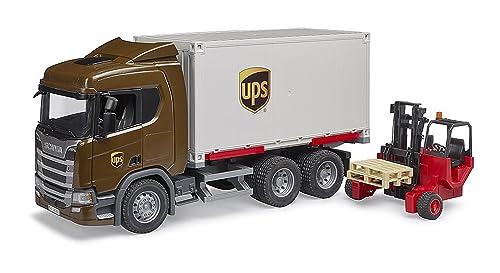 bruder 03582 - Scania Super 560R UPS Logistik LKW mit Mitnahmestapler - 1:16 Fahrzeuge, Paketzusteller, Spedition, Stapler, Transporter, Spielzeug ab 4 Jahre von bruder