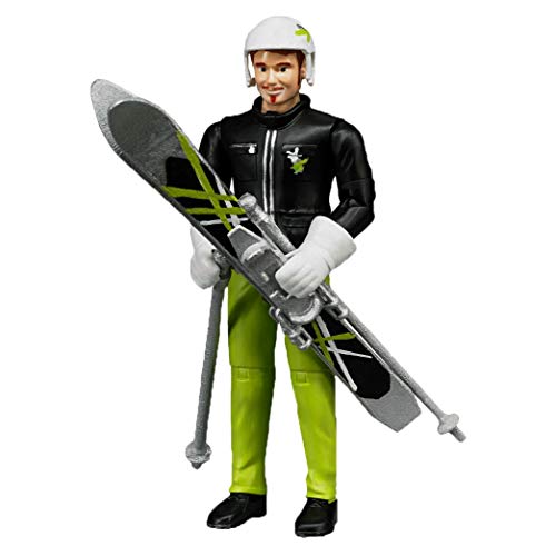 bruder 60040 - Skifahrer mit Skiern, Stöcken, Helm & Handschuhen - 1:16 Winter Sportler bworld Figur Mann Spielzeug von bruder