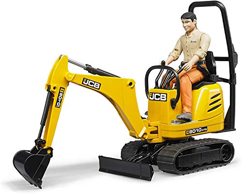 bruder 62002 - JCB Mikrobagger 8010 CTS mit Bauarbeiter - 1:16 Baustelle Baufahrzeug Löffelbagger Minibagger Arbeiter bworld Baumaschine Spielzeug-Figur von bruder