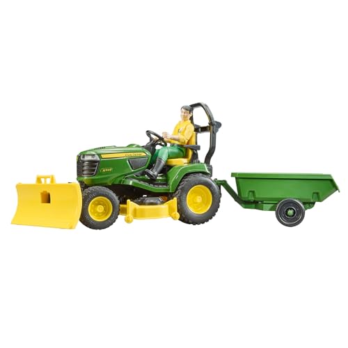 bruder 62104 - Bworld John Deere Rasentraktor mit Anhänger & Gärtner - 1:16 Traktor Rasenmäher Anhänger Landwirtschaft Bauernhof Mann Spielzeug-Figur Arbeiter Bauer Landwirt Set von bruder