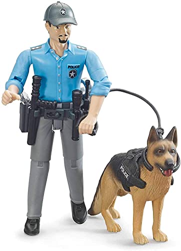 bruder 62150 - Bworld Polizist mit Ausrüstung & Hund - 1:16 Spielzeug-Figur Tier Polizeistation von bruder