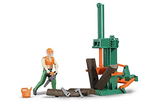 bruder 62650 - Bworld Forstwirtschaftsset - 1:16 Spielzeug-Figur Holz Spaltautomat Holzspalter Waldarbeiter Förster Bauernhof Landwirtschaft von bruder