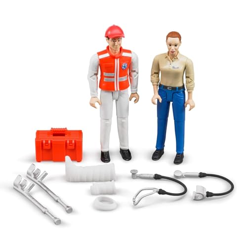 bruder 62710 - Bworld Set Rettungsdienst, Sanitäter, Patient & Zubehör - 1:16 Arzt Krankenwagen Figur Mensch Spielzeug von bruder