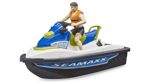 bruder 63151 - Bworld Personal Water Craft mit Fahrer, Schwimmweste, Watercraft mit schwimmfähigem Bootskörper für 2 Figuren von bruder