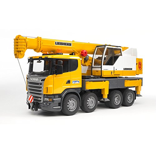 bruder 03570 - Scania R-Serie Liebherr Kran-LKW mit Light and Sound Modul - 1:16 LKW Baustelle Baumaschine Baufahrzeug Baukran Spielzeug von bruder