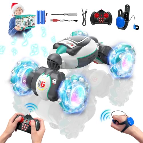 Ferngesteuertes Auto, 2.4GHz 360° Drehbares 4WD Handgesteuertes Auto, RC Auto mit Fernbedienung Auto Kinder Spielzeug mit LED Licht Musik ab 5-12 Jahre, Weihnachten Geburtstags Geschenke Mädchen Junge von bubbacare