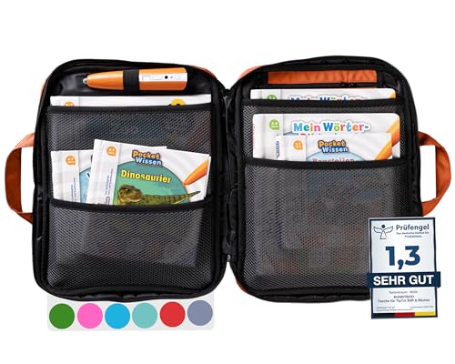 bunnyboo TipToi Tasche - [DAS ORIGINAL] - Platz für bis zu 8 Bücher - mit Einsatz für Tiptoi Stift, TipToi Kabel und Batteriefach - gehört in jedes Starterset TipToi (Orange) von bunnyboo