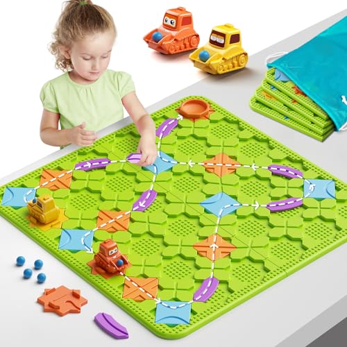 Logische Straßenbau Spiele - STEM Familie Brettspiel, Großes Mehrspieler Brain Teasers Puzzles Labyrinth Spielzeug für 4 5 6 7 Jahre Jungen Mädchen, Montessori Spielzeug geschenke für Kinder Jungen von burgkidz