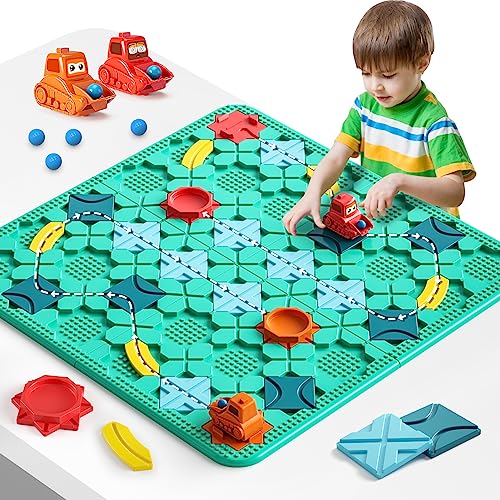 burgkidz Kinderspielzeug Brettspiele - Logischer Straßenbauer großes Brett 56 x 56cm Labyrinth Puzzle-Spiele für Multiplayer & Familie, Geschenke für Jungen und Mädchen im Alter von 4+ Jahren von burgkidz