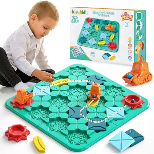 burgkidz Logischer Straßenbauer für Kinder, Logik Puzzle Labyrinth Brettspiele mit Auto Zurückziehen und Murmeln, Gehirn Spiele Kinderspielzeug Geschenk für 4 5 6 7 8 Jahre alte Jungen Mädchen von burgkidz