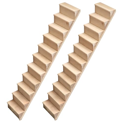 2-teiliges unlackiertes Holz Miniaturtreppe Set, Maßstab 1:12 Treppe ohne Handläufe, DIY Stufenmodelle für Puppenhausmöbel und Szenenanpassung von byepica