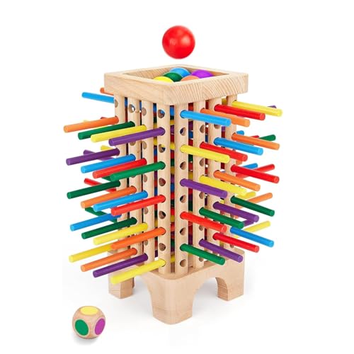 cadciehe Montessori-Spiel, Holzbrettspiel, Holzstab-Turmspielzeug mit 42 Stöcken, 6 Bällen, Würfeln, Entwicklung der Feinmotorik, Stockzählen, Mathematik, pädagogisches Brettspiel für 3 4 5 6 J von cadciehe