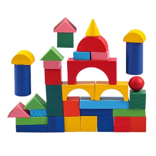 caits Baustein-Set aus Holz, Bausteine, stapelbares Spielzeug für Kinder, 34 Holzteile | Schloss-Bausatz, Spielzeugbausteine von caits