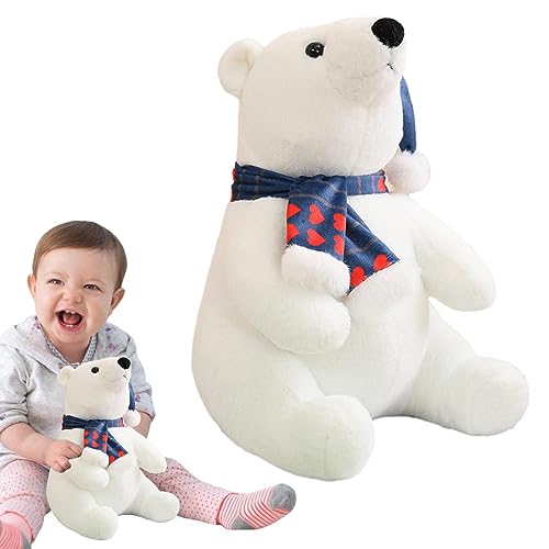 caits Puppen mit Eisbären, weiße Plüschpuppe mit Schal, dekoratives Kissen für Zuhause, für Arbeitszimmer, Schlafzimmer, Kinderzimmer, Schlafzimmer, Wohnzimmer, Einkaufszentren von caits