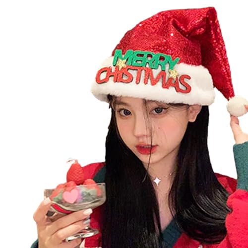 caits Weihnachtsmützen für Kinder | Paillettenkostüm Weihnachtsmütze,Roter, süßer und glänzender Hut mit Buchstaben für Kinder und Erwachsene, Kostümzubehör für die Weihnachtsfeier von caits