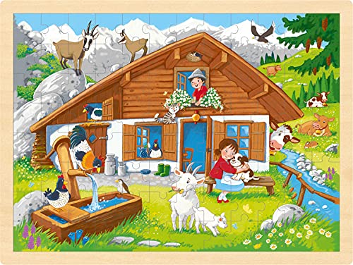 Puzzle aus Holz Einlegepuzzle auf der ALM von goki 96 Teile Holzpuzzle mit Palandi® Sticker von cama24com