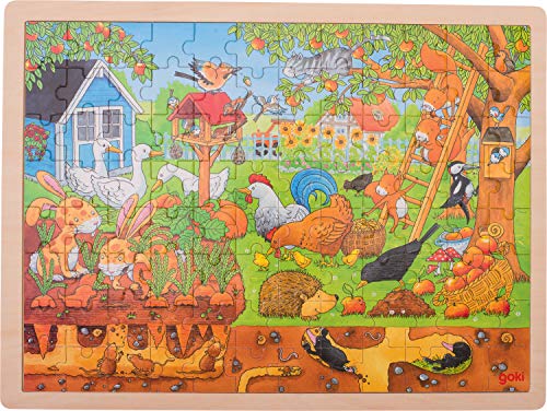 Puzzle aus Holz unser Garten über unter unter der Erde von goki 96 Teile Holzpuzzle mit Palandi® Sticker von cama24com