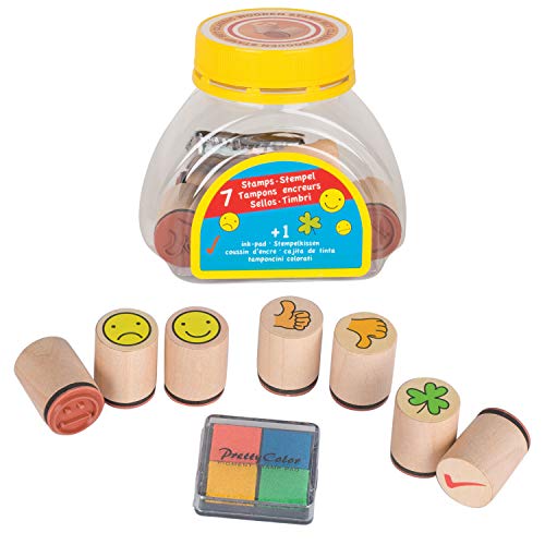 Stempel aus Holz Lehrer-Mix Motivationsstempel 7 Stück mit Stempelkisseni Kinderstempel von goki mit Palandi® Sticker von cama24com