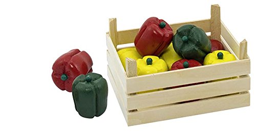 cama24com Holz-Paprikaschoten Holz-Paprika mit Gemüsekiste für Kaufmannsladen Holzküche Holzkinderküche mit Palandi® Sticker von cama24com