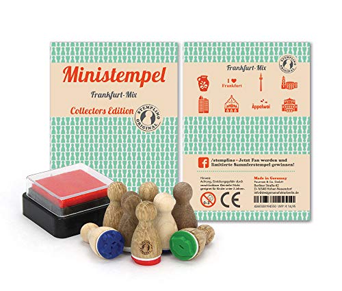 cama24com Holz-Stempel Kinderstempel Frankfurt-Mix 8 Stück Mini Mitgebsel Gastgeschenke mit Palandi® Notizblock von cama24com