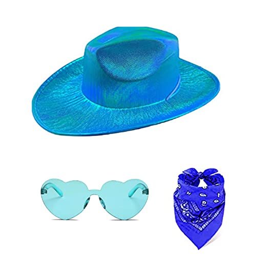 caoxhenr Space Cowboy Hüte Glitzer Bandana Sonnenbrille Set für Frauen Western Cowgirl Hut Geburtstag Party Hut Kostüm Zubehör von caoxhenr