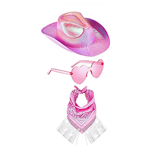 caoxhenr Space Cowboy Hüte Glitzer Bandana Sonnenbrille Set für Frauen Western Cowgirl Hut Geburtstag Party Hut Kostüm Zubehör von caoxhenr