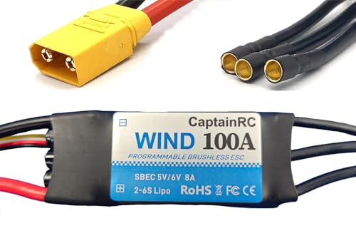 captainrc 100A ESC with 5V 6V/8A BEC 2-6S Electric Speed Controller with XT90 & 4.0mm Bullet Plugs for Fixed Wing Airplane/RC Drone Airplane/Brushless Motors von captainrc