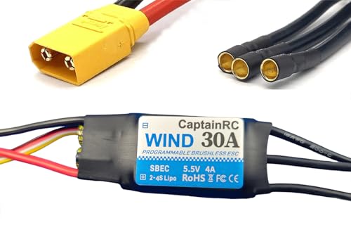 captainrc 30A ESC with 5.5V/4A BEC 2-4S Electric Speed Controller with XT60 & 3.5mm Bullet Plugs for Fixed Wing Airplane/RC Drone Airplane/Brushless Motors von captainrc