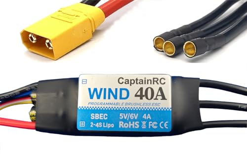 captainrc 40 ESC with 5V 6V/4A BEC 2-4S Electric Speed Controller with XT60 & 3.5mm Bullet Plugs for Fixed Wing Airplane/RC Drone Airplane/Brushless Motors von captainrc