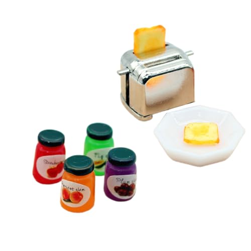 1/12 Miniatur-Toaster und Marmeladen-Set, Modellfigur, Küchen-Display, Zubehör für Kinder, fantasievolles Spielen und Puppenhäuser, Dekoration, Puppenhäuser-Zubehör 1/12 Miniatur-Toaster und Marmeladen-Set, Modellfigur, Küchen-Display, Zubehör für Kinder, fantasievolles Spielen und Puppenhäuser, Dekoration, Puppenhäuser-Zubehör von carotoe