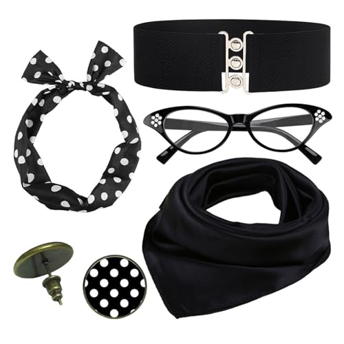 1950er Set Schal für Form Brille Bandana Krawatte Stirnband Ohrringe Halloween Party Frauen Supplies von carotoe