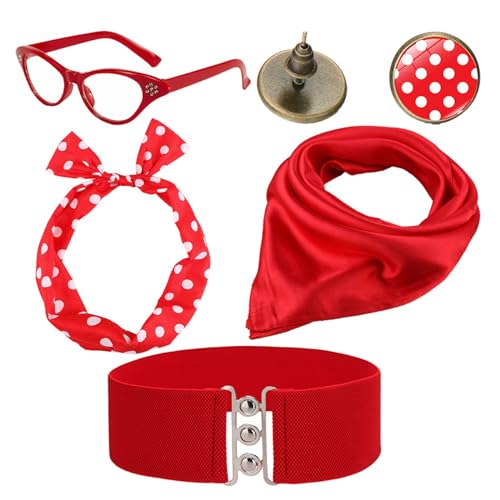 1950er Set Schal für Form Brille Bandana Krawatte Stirnband Ohrringe Halloween Party Frauen Supplies von carotoe