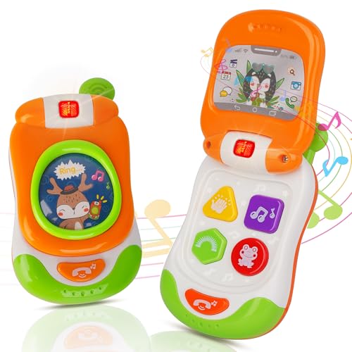 Babyhandy mit Musik und Licht, Klapptelefon, Lernspielzeug für Kleinkinder, Motiv Hirsch (Orange) von caterbee