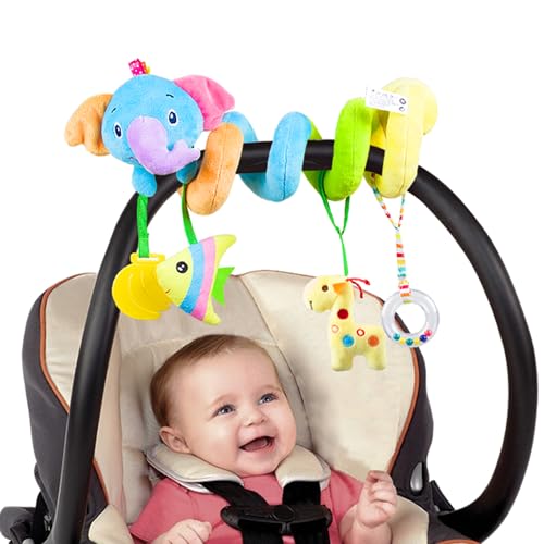 caterbee Baby-Autositz-Spielzeug, Aktivitätsspirale, Plüsch-Kinderwagen-Hängespielzeug, Krippen-Zubehör mit Jungen oder Mädchen (Elefant) von caterbee