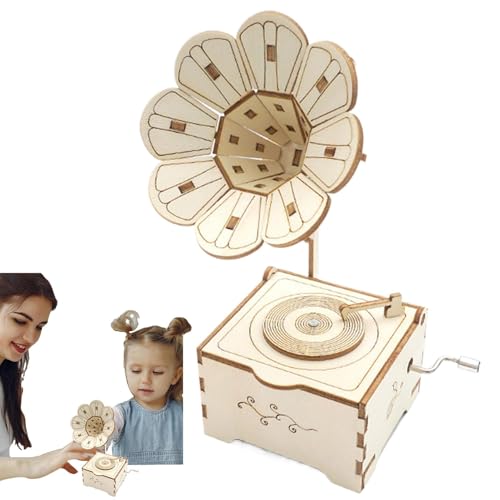 3D Wooden Gramophone Puzzle, Retro Gramophone Music Box for Home Decors, Wooden Gramophone Model Kit for Adults and Kids, Retro Music Box Puzzle for Home Decoration von ccuzs