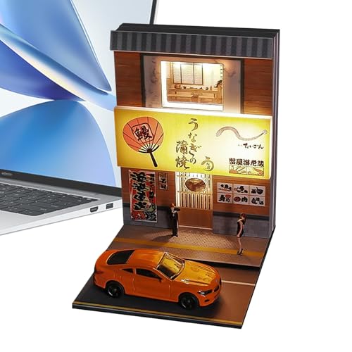 Handmade 1:64 Miniature Japanese Corner Restaurant with Led Lights, Compact Architectural Model Toy for Housewarming and Home Decor, 3.94x4.57x5.43 inches von ccuzs