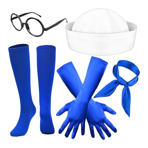Matrosenkostüm für Damen, Halloween-Seemanns-Zubehör für Erwachsene, Mütze, Schal, Strümpfe, Handschuhe, Brillenrahmen für nautische Marine, Segeln, Geburtstag, Weihnachten, Junggesellenabschied Matrosenkostüm für Damen, Halloween-Seemanns-Zubehör für Erwachsene, Mütze, Schal, Strümpfe, Handschuhe, Brillenrahmen für nautische Marine, Segeln, Geburtstag, Weihnachten, Junggesellenabschied von ccuzs